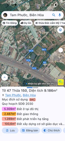 Bán đất 9186.3m² 55 tỷ tại Phường Tam Phước Thành phố Biên Hòa