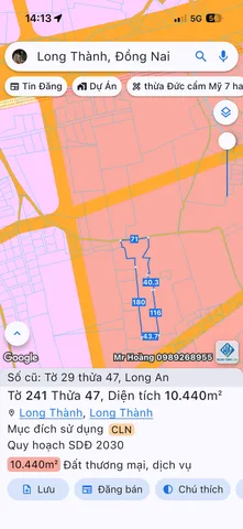Bán đất 10440.5m² 12 tỷ tại Xã Long An Huyện Long Thành