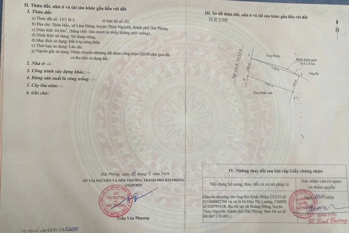 Bán nhanh lô đất siêu đẹp và rẻ tại thôn hầu lâm động Thủy Nguyên dt 64m ngang 4, giá chỉ 1tỷ 3xx lh ngay 0382341632 em Liên