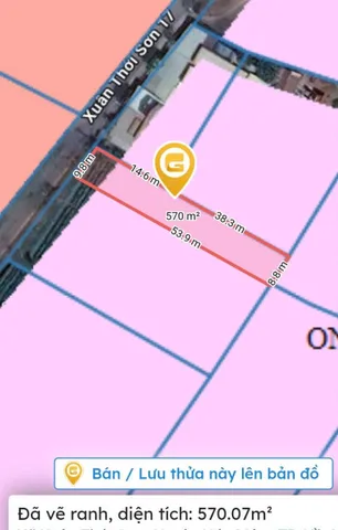 Bán đất 570.1m² 6.7 tỷ tại Xã Xuân Thới Sơn Huyện Hóc Môn