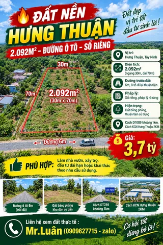 📌CHÍNH CHỦ 📌CẦN BÁN (30 x 70m) ĐẤT MẶT TIỀN KÊNH - HƯNG THUẬN  TÂY NINH📌📌