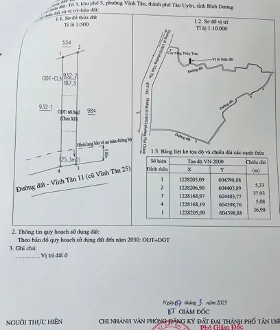 Bán đất 202.4m² 1.55 tỷ tại Xã Vĩnh Tân Thị xã Tân Uyên. kế bên khu chợ Vĩnh Tân