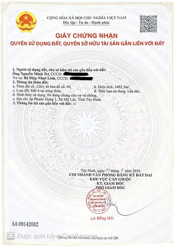 Bán Đất full thổ cư 1495 m2  Cần Giuộc Long An