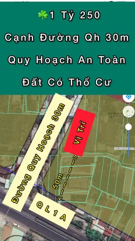 Đất Cạnh Đường Mở Rộng 30m. Cách QL1A Chỉ vài bước chân