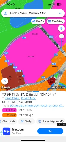 Bán đất TMD:134104m² 100 tỷ tại Xã Bình Châu Huyện Xuyên Mộc