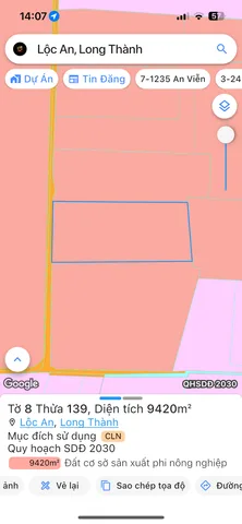 Bán đất SKC LONG THÀNH:9419.6m² 40 tỷ tại Xã Lộc An Huyện Long Thành