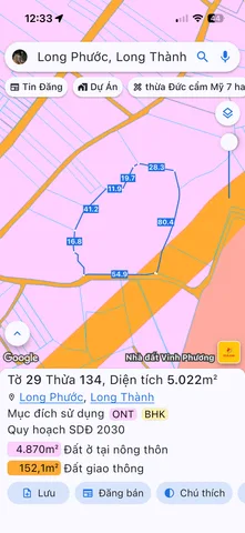 Bán đất 5022.3m² ngang 55m giá 22 tỷ tại Xã Long Phước Huyện Long Thành