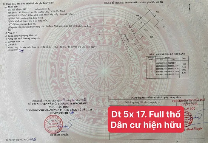 87m2 thổ cư đường nhựa xã Tân An Hội, Củ Chi giá 1,75 tỷ
