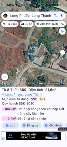 Bán đất 1244.3m² ngang 16m giá 4.6 tỷ tại Xã Long Phước Huyện Long Thành