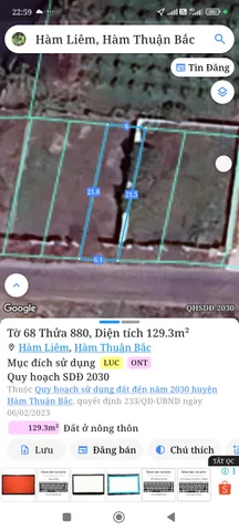 Bán đất 129m² ngang 6m giá 750 triệu Xã Hàm Liêm