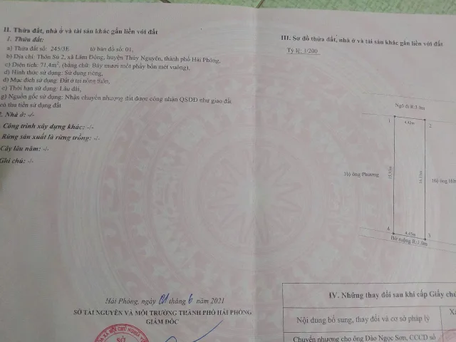 Bán 71.4 m Lâm Động , mặt tiền 4,42m. Gần đường vành đai 2 .l/h :076.231.9990 e Thuý