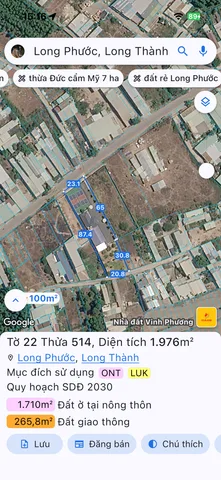 Bán đất 1975.4m² ngang 21m giá 30 tỷ Xã Long Phước