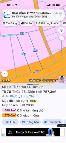 Bán đất 757.3m² ngang 10m giá 6 tỷ Xã An Phước