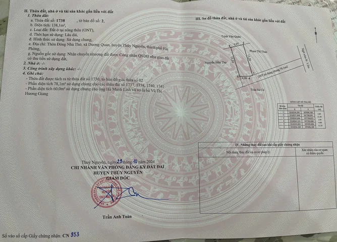 Bán 60m Dương Quan gần ngay trung tâm hành chính mới , ngõ ô tô 7 chỗ vào tận nơi. L/h:076.231.9990 e Thuý