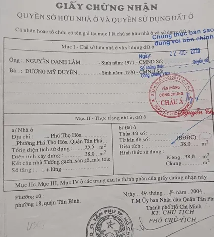 Bán Nhà riêng 38m2 giá 3.6 tỷ tại Phường Phú Thọ Hòa TP. Hồ Chí Minh