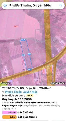 Bán đất 2548m² ngang 22m giá 14.8 tỷ Xã Hồ Tràm