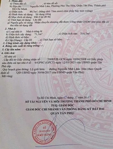 Bán Nhà riêng 90m2 giá 10 tỷ tại Phường Phú Thọ Hòa TP. Hồ Chí Minh
