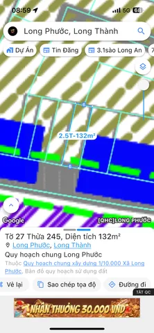 Bán đất 132.2m² ngang 5m giá 2.5 tỷ Xã Long Phước