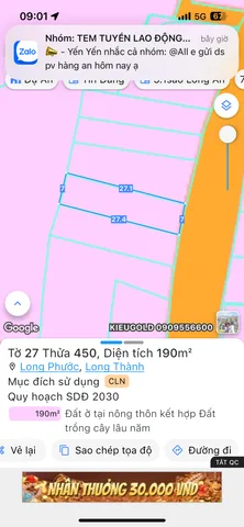 Bán đất 190m² ngang 7m giá 4,8 tỷ Xã Long Phước