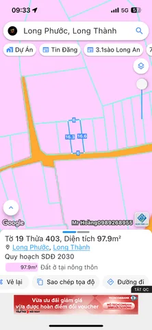 Bán đất 97,9m² ngang 6m giá 900 triệu Xã Long Phước