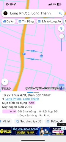 Bán đất 141m² ngang 8m giá 1 tỷ Xã Long Phước