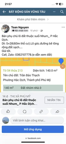 Bán đất 140.9m² ngang 5.0m giá 1.35 tỷ Phường Tân Thành