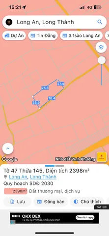 Bán đất 2398m² ngang 27m giá 8.6 tỷ Xã Long Thành