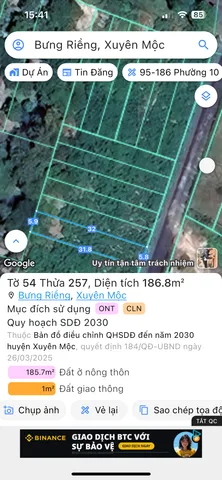 Bán đất 186,8m² ngang 5,9m giá 1.96 tỷ Xã Xuyên Mộc