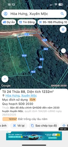 Bán đất 1232,2m² ngang 52m giá 2 tỷ Xã Hòa Hội
