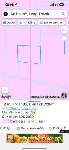 Bán đất 728.2m² ngang 24m giá 2.2 tỷ Xã An Phước