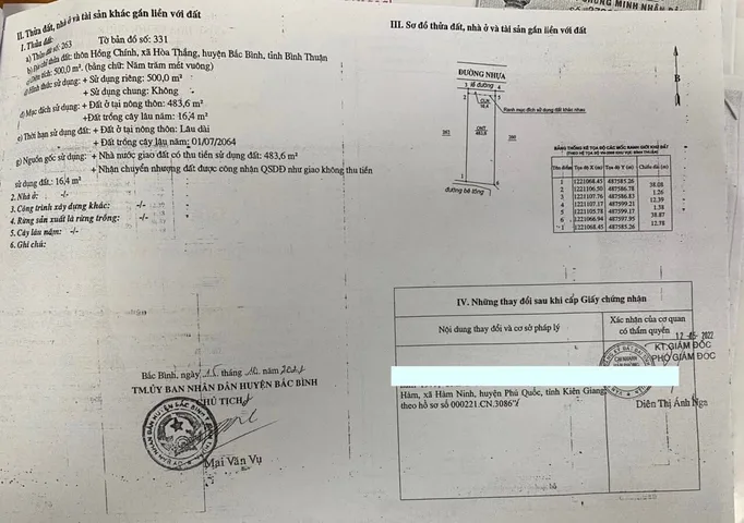 Bán đất 500m² ngang 12m giá 5.5 tỷ tại Xã Hòa Thắng
