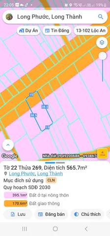 Bán đất 565.8m² ngang 14m giá 12.5 tỷ Xã Long Phước