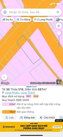 Bán đất 687m² ngang 15.3m giá 14 tỷ Xã Long Phước