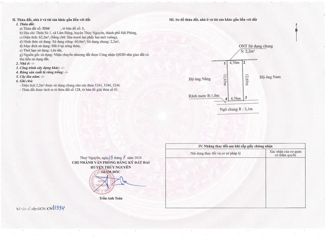 Bán 62 m Lâm Động cách đường quy hoạch 36 m :20 m . L/h :076.231.9990