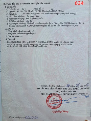 (S717) Bán nhà 1/ ngắn Huỳnh Minh Mương, dt 108m2, đất ở hiện hữu, giá 2 tỷ 500 thương lượng