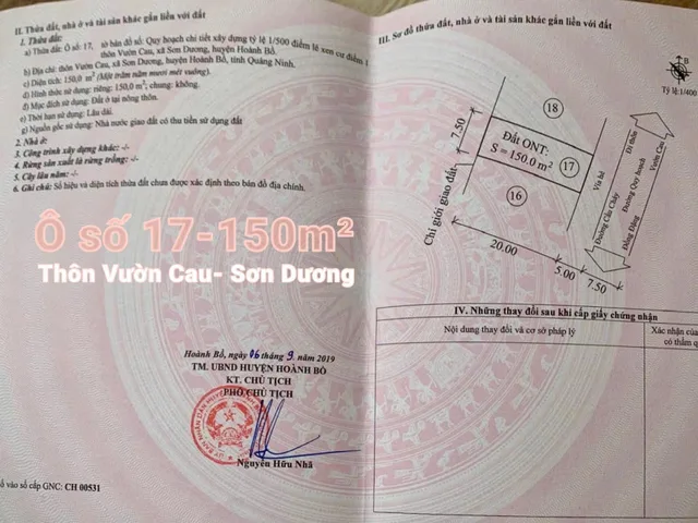Bán đất 150m² ngang 10m giá 1.7 tỷ Phường Hoành Bồ