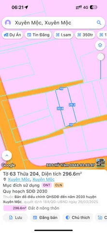 Bán đất 325.7m² ngang 10m giá 1.6 tỷ Xã Xuyên Mộc