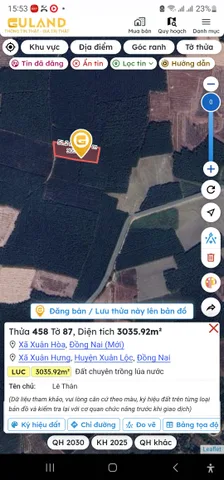 Bán đất 3035.9m² ngang 33m giá 1.5 tỷ Xã Xuân Hòa