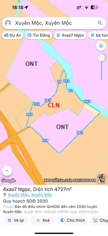 Bán đất 4592.2m² ngang 60m giá 6.5 tỷ Xã Xuyên Mộc