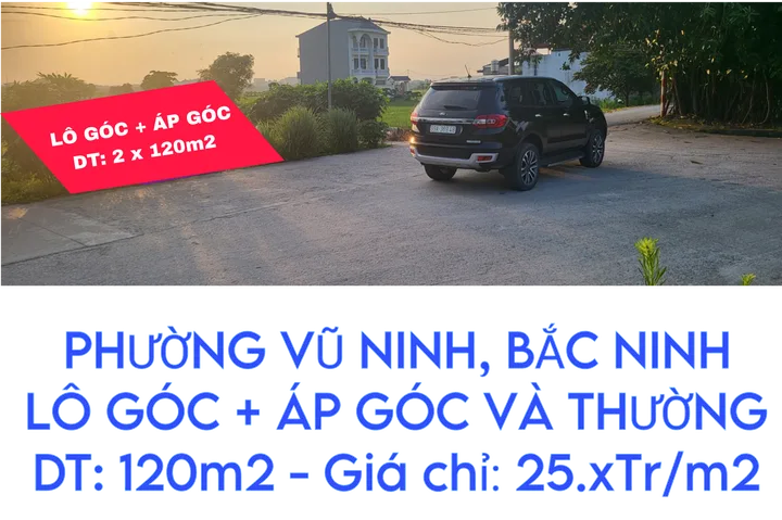Bán đất 2 lô góc 240m2 mặt tiền 10m Trục chính Quỳnh Đôi, Kim Chân, Vũ Ninh, Bắc Ninh