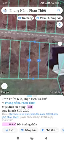 Bán đất 94m² ngang 5m giá 600 triệu Phường Bình Thuận