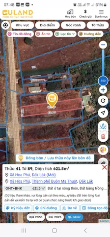Bán đất 621.5m² ngang 10m giá 1.55 tỷ Xã Hòa Phú