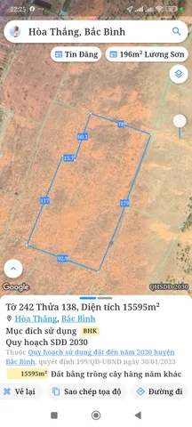 Bán đất 15594m² ngang 179m giá 14.03 tỷ Xã Hòa Thắng
