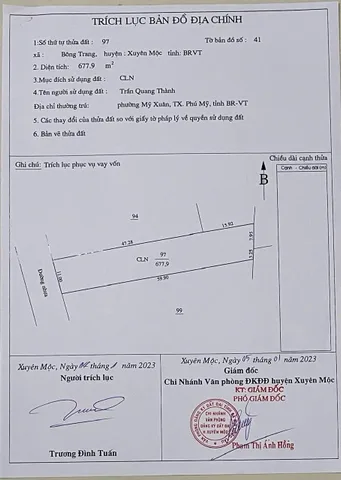 Bán đất 866.4m² ngang 11m giá 1.9 tỷ Xã Xuyên Mộc