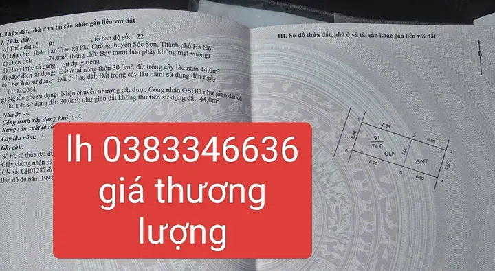 Bán đất 74m² ngang 5m giá 2 tỷ Xã Sóc Sơn