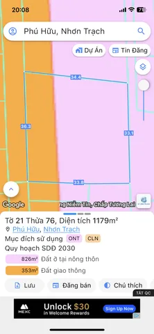 Bán đất 1179m² ngang 36.3m giá 18 tỷ Xã Đại Phước