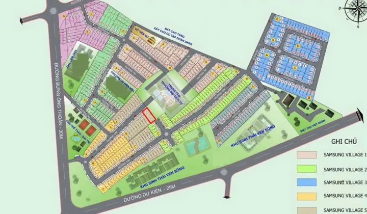 Bán lô đất biệt thự  samsung village 5 . Đường bưng ông Thoàn. 9.6 x 22