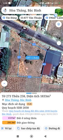 Bán đất 1833m² ngang 30m giá 18 tỷ tại Xã Hòa Thắng