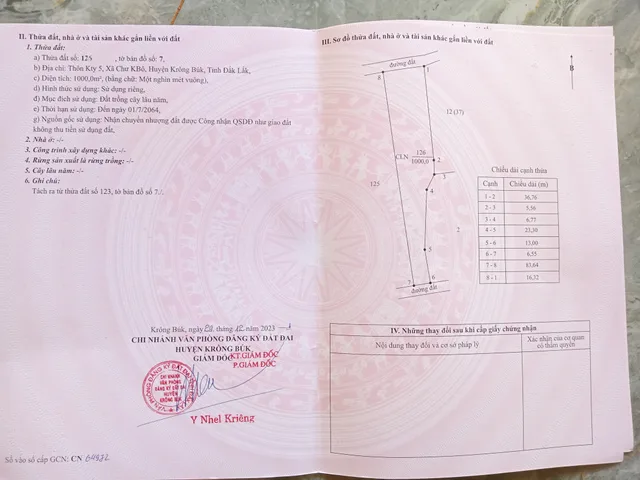 Bán đất 1000m² ngang 6.5m giá 600 triệu tại Xã Chư KBô Huyện Krông Búk