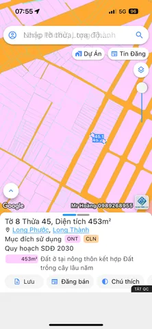 Bán đất 452.8m² ngang 10m giá 15.5 tỷ Xã Long Phước